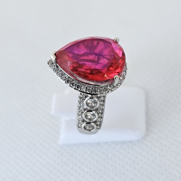 Genuine Volcanic Quartz & White Zircon Ring Sterling Silver Platinum Size 7! - Picture 6 of 13